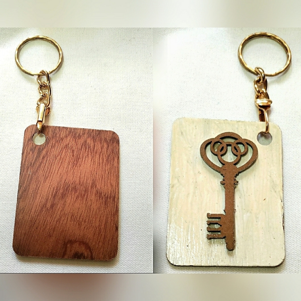 NEW Handcrafted Keychain Bag Tag! Italian Wood SD1. Steampunk Victorian Gold Key